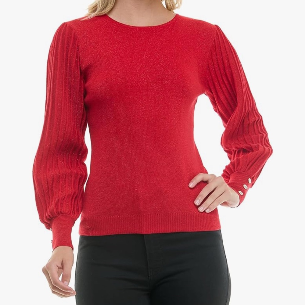 Nanette Leopore Red Sweater with Buttoned Sleeves Size M